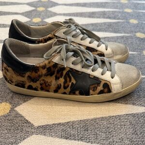Golden Goose Leopard Print Sneakers with Black Star, size 37.